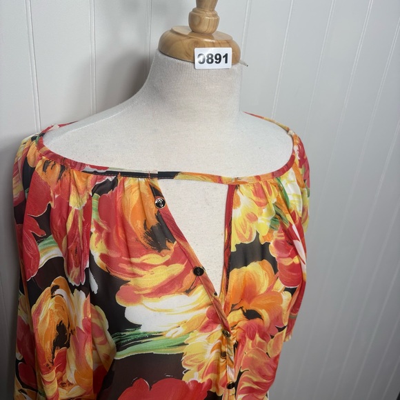 Floral faux Button Front Blouse Boho Lightweight Sheer Romantic Flowy Romantic - Picture 2 of 8